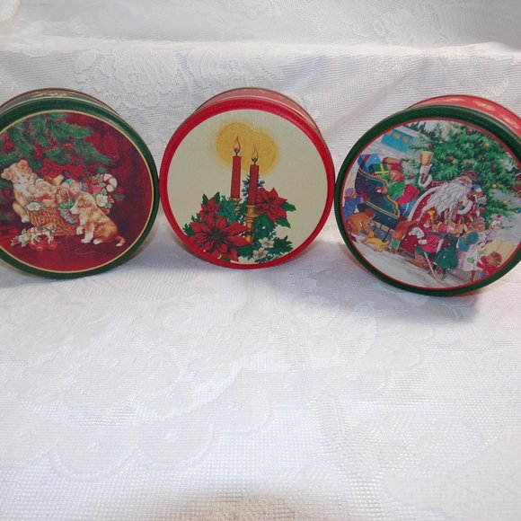 Vintage lot of 3 Christmas Tin can 3 X 5.5" Fill them up with any gift - Picture 3 of 11